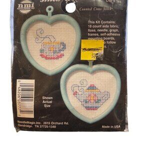 Cross Stitch Kit Cup Of Tea Heart Frames #3777 Rare Mini Counted USA Sealed